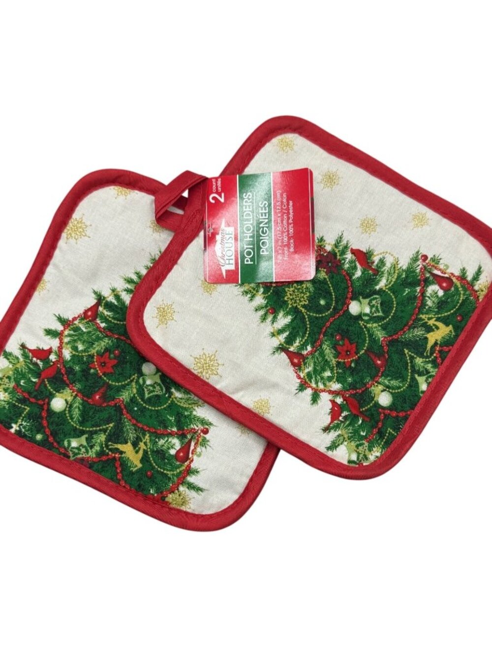 Christmas House 2 Pack Holiday Pot Holder Tree Design 7x7" Cotton Polyester READ